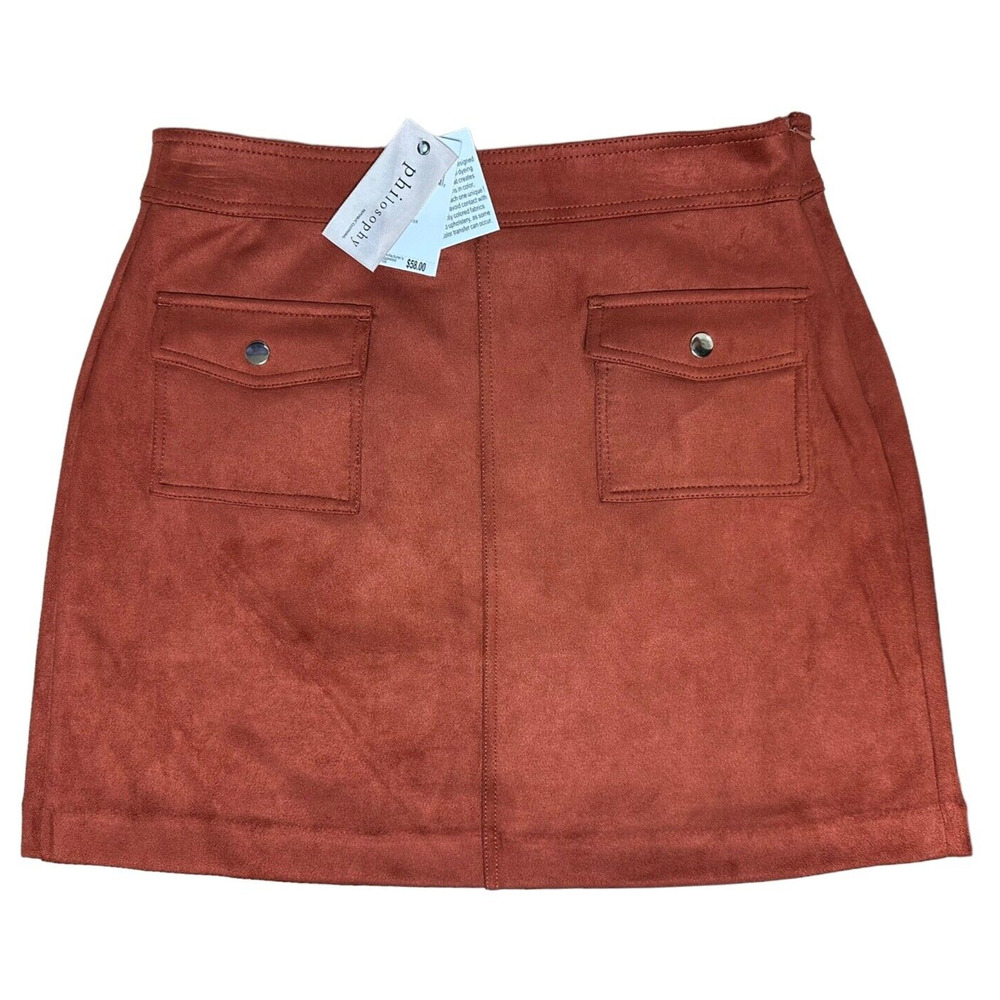 Philosophy Women's Faux Leather Mini Skirt w/ Pockets Size 10 Spice